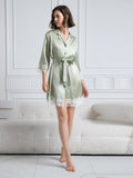 SilkSilky-AU Pure Silk 3/4 Sleeve Lapel Dress LightGreen 007