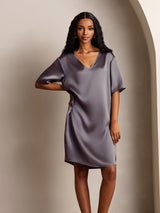 [Purple Gray] SilkSilky-AU Half Sleeve V Neck Nightgown 005