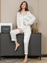 [White] SilkSilky-AU Long Sleeve Notch Collar Women's Pyjamas 001
