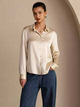 [Brown Rice] SilkSilky-AU Long Sleeve Lapel Collar Women's Shirt 001