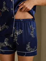 [Navy Zebra] SilkSilky-AU Short Sleeve Lapel Collar Women's Pyjamas 005