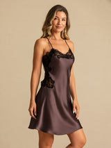 [Dark Brown] SilkSilky-AU Sleeveless V Neck Nightgown 003