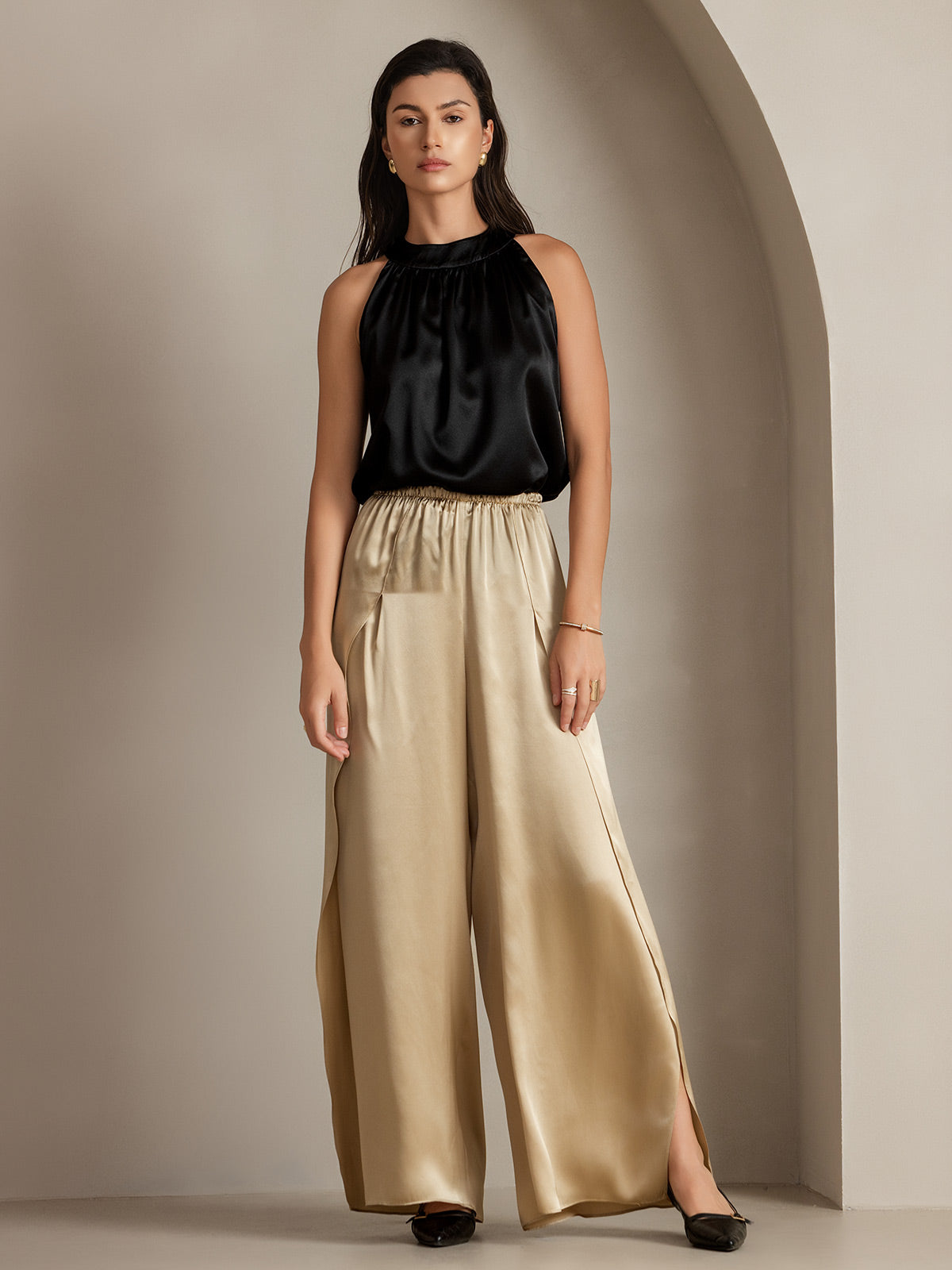 [Champagne] SilkSilky-AU 19Momme Silk Split Women's Pants 013