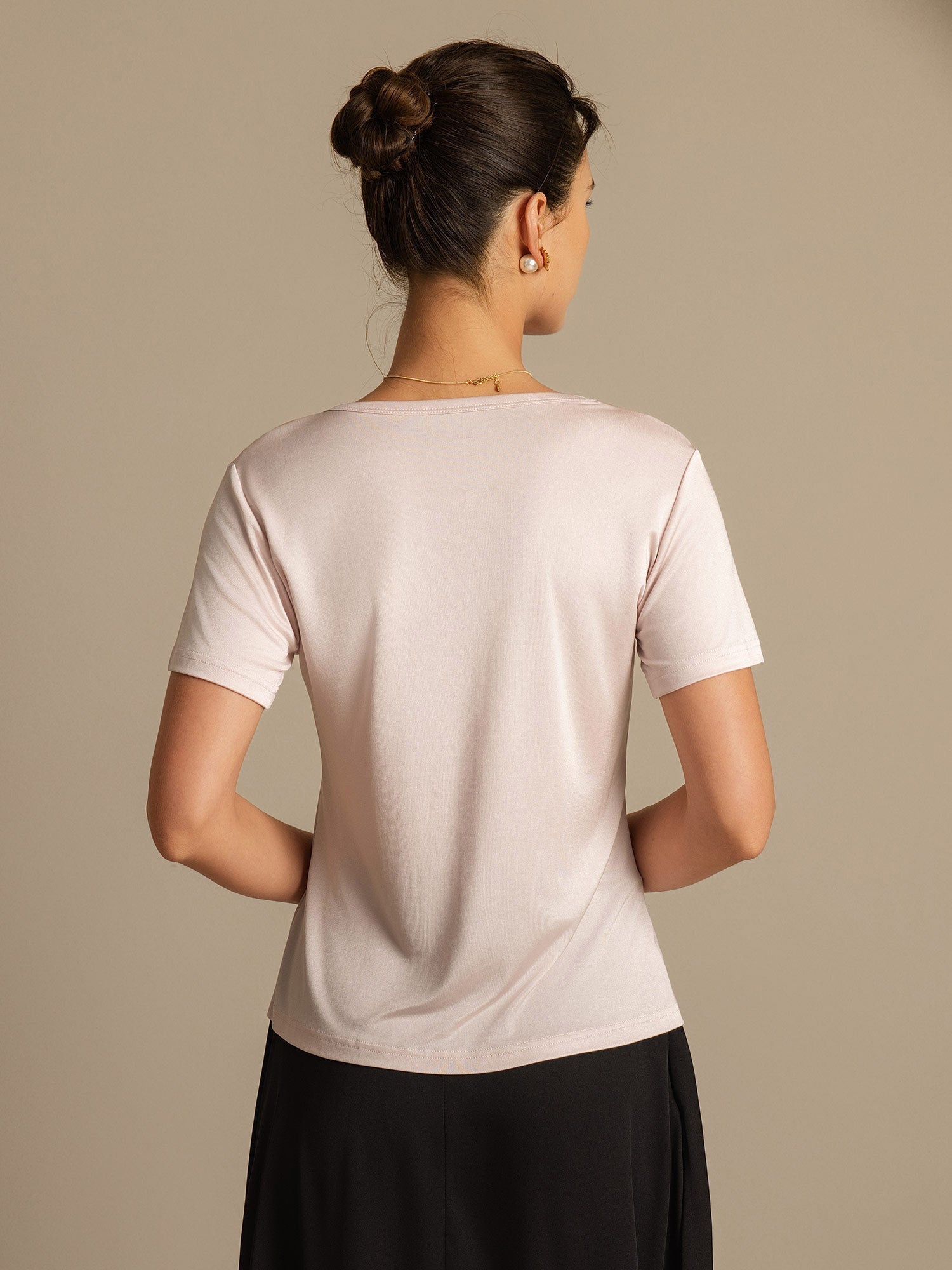 [Light Pink] SilkSilky-AU Silk Knitted Round Neck Women's T-Shirt 002