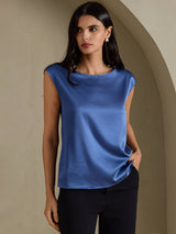 [Real Teal] SilkSilky-AU Cap Sleeve Round Neck Women's T-Shirt 001