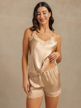[Champagne] SilkSilky-AU Spaghetti Strap V Neck Camisole Set 001