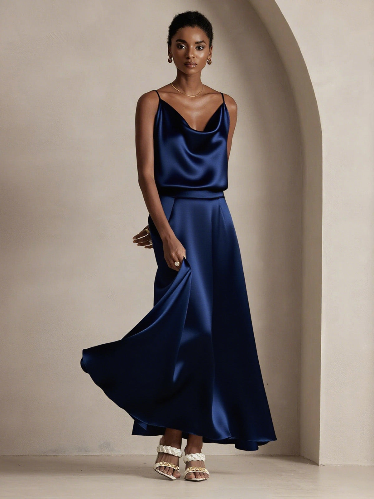 [Dark Blue] SilkSilky-AU 19Momme Silk Skirt 003