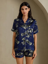 [Navy Lion] SilkSilky-AU Short Sleeve Notch Collar Women's Pyjamas 001