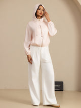 [Pink] SilkSilky-AU 18Momme Silk Satin Surah Long Sleeve Stand Collar Women's Outerwear 007