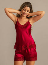 [Wine] SilkSilky-AU Spaghetti Strap V Neck Camisole Set 005