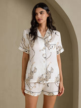 [White Cheetah] SilkSilky-AU Short Sleeve Notch Collar Women's Pyjamas 004