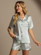 [Light Blue] SilkSilky-AU Pure Silk Notch Collar Women's Pyjamas 001,