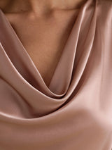 [Tuscany] SilkSilky-AU Short Sleeve Cowl Neck Women's Blouse 004