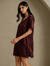 [Brown] SilkSilky-AU Half Sleeve V Neck Nightgown 005