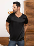 SilkSilky AU Pure Silk Short Sleeve V Neck Men's T Shirt Black 005