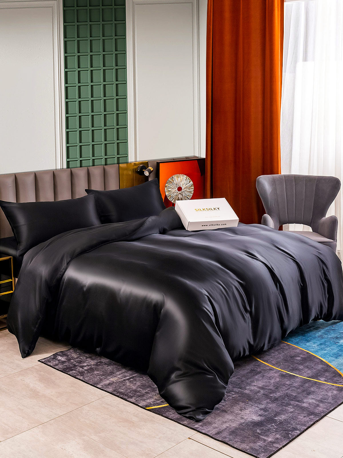 SilkSilky AU 25Momme Pure Silk Bedding Set Black 002