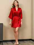 SilkSilky AU Pure Silk 3/4 Sleeve Nightgown&Robe Set Red 003