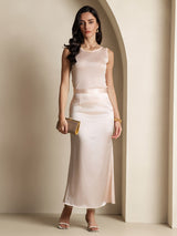 [Light Pink] SilkSilky-AU 100% Silk Jersey Sleeveless Round Neck Women's T-Shirt 007