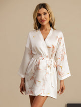 [White] SilkSilky-AU 3/4 Sleeve Women's Dressing Gown 003