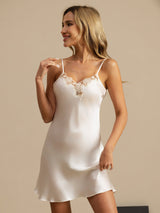 [White] SilkSilky-AU Sleeveless V Neck Nightgown 006