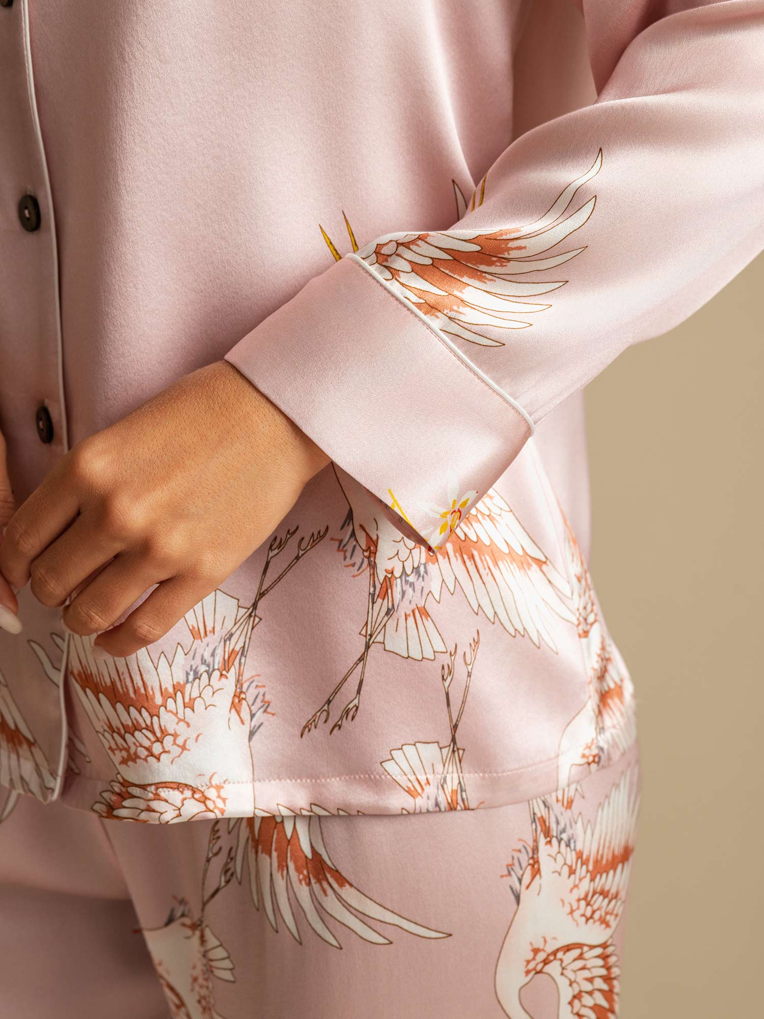 [Pink] SilkSilky-AU 19Momme Long Sleeve Notch Collar Women's Pyjamas 005