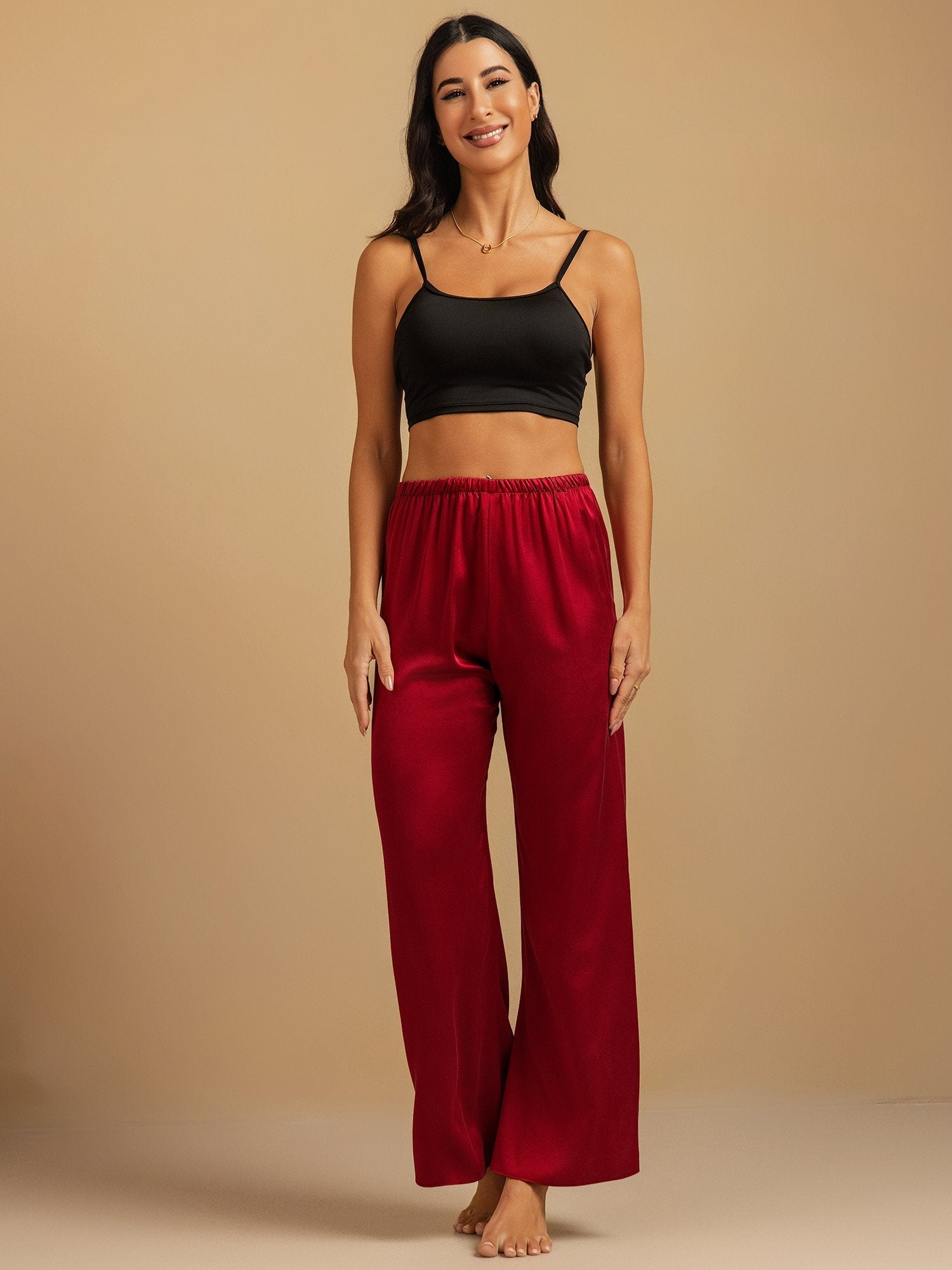 [Wine] SilkSilky-AU 19Momme Washable Silk Womens Sleep Bottoms 008,