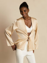 [Champagne] SilkSilky-AU 19Momme Stretch Silk Charmeuse Long Sleeve Women's Outerwear 003