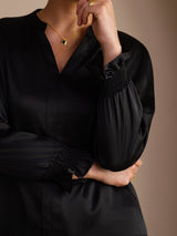[Black] SilkSilky-AU Long Sleeve Split Women's Blouse 005