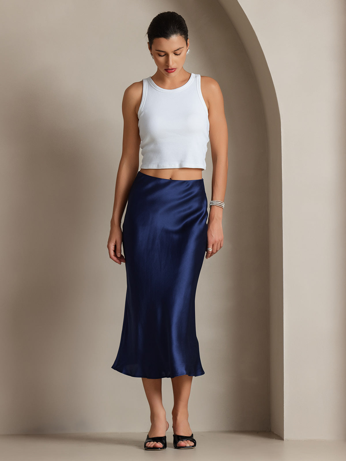 [Dark Blue] SilkSilky-AU 19Momme Pure Silk Skirt 005