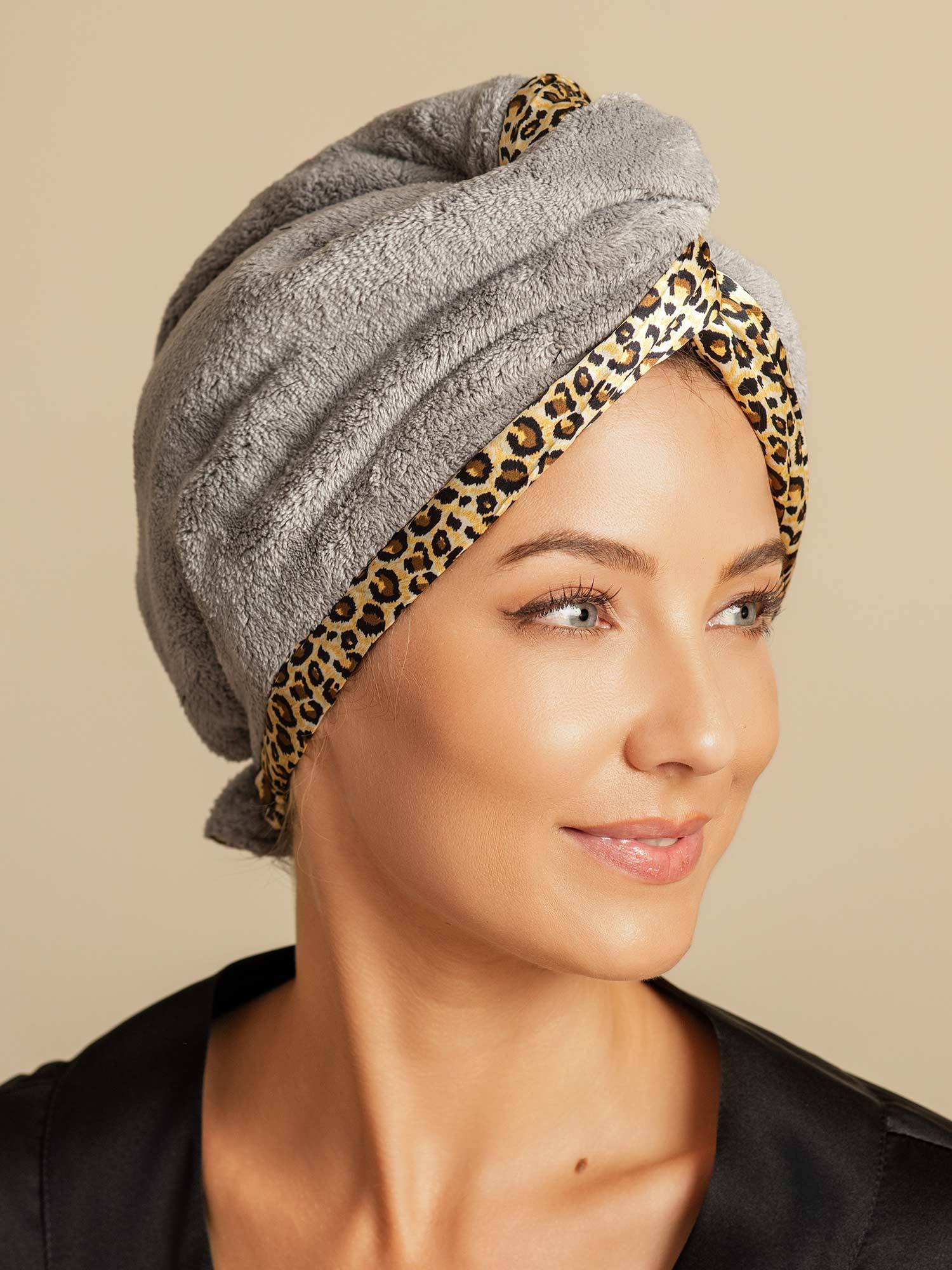 [Leopard] SilkSilky-AU Pure Silk Wrap Hair Towel Wrap 007,