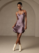 [Purple Gray] SilkSilky-AU Spaghetti Strap V Neck Dress 001