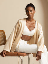 [Champagne] SilkSilky-AU 19Momme Stretch Silk Charmeuse Long Sleeve Women's Outerwear 001