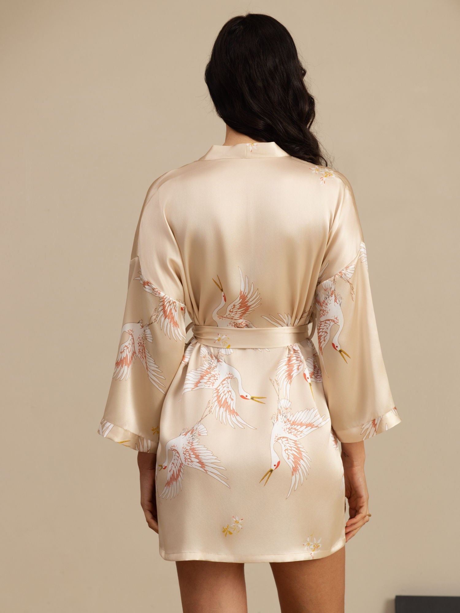 [Champagne] SilkSilky-AU 3/4 Sleeve Deep V Neck Women's Dressing Gown 002