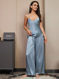 SilkSilky AU Pure Silk Sleeveless V Neck Camisole Set GrayishBlue 003