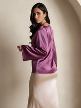 [Deep Purple] SilkSilky-AU Long Sleeve Boat Neck Blouse 002