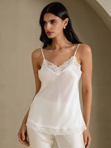 [White] SilkSilky-AU Spaghetti Strap V Neck Camisole 001