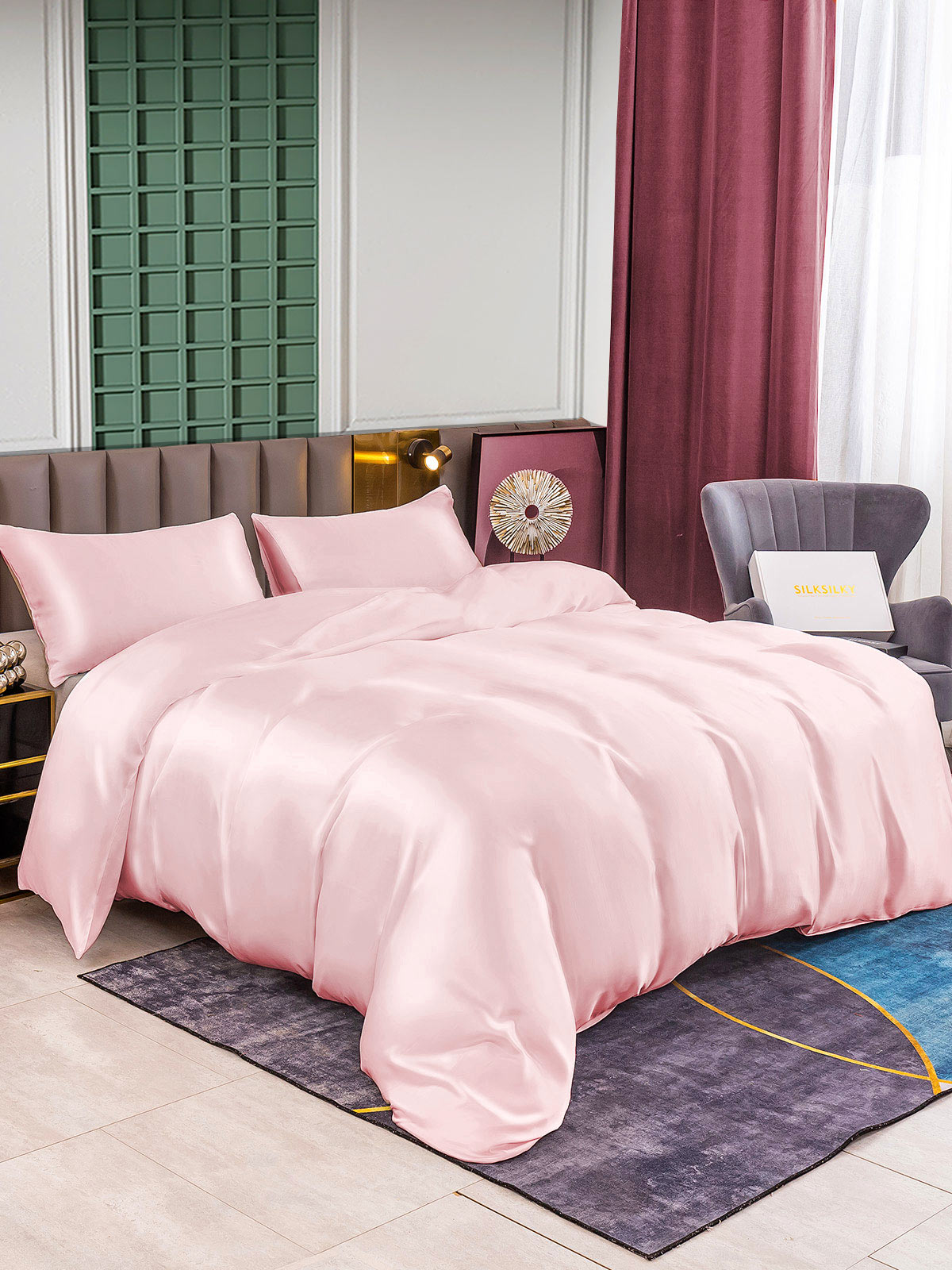 SilkSilky AU 25Momme Pure Silk Bedding Set Pink 001