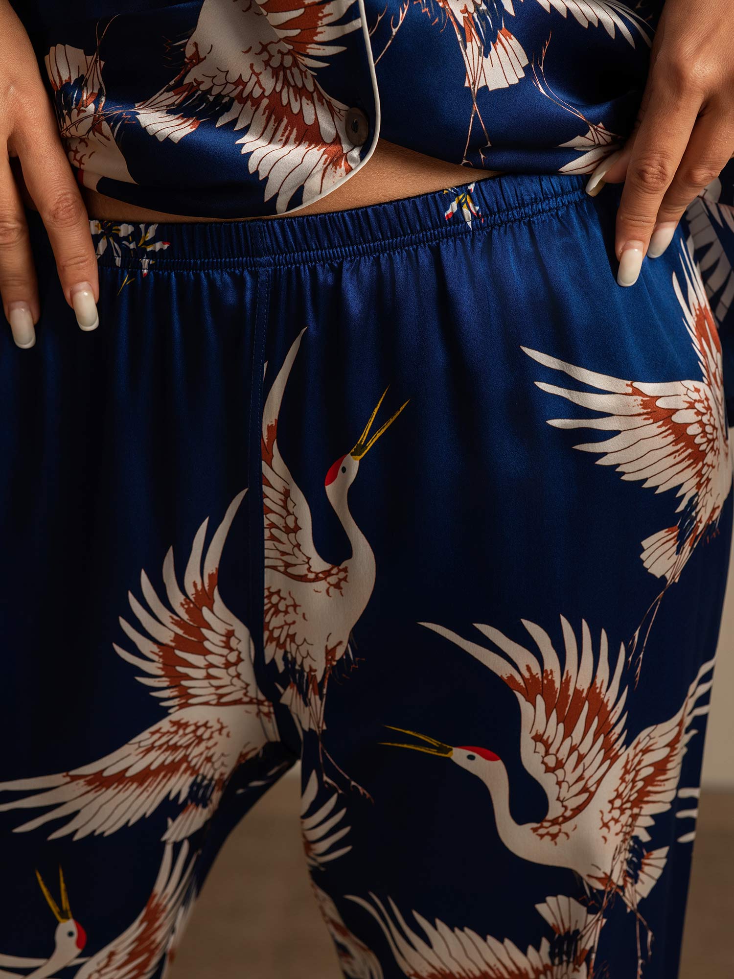 [Dark Blue] SilkSilky-AU 19Momme Long Sleeve Notch Collar Women's Pyjamas 010