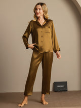 [Brown] SilkSilky-AU Long Sleeve Lapel Collar Women's Pyjamas 006