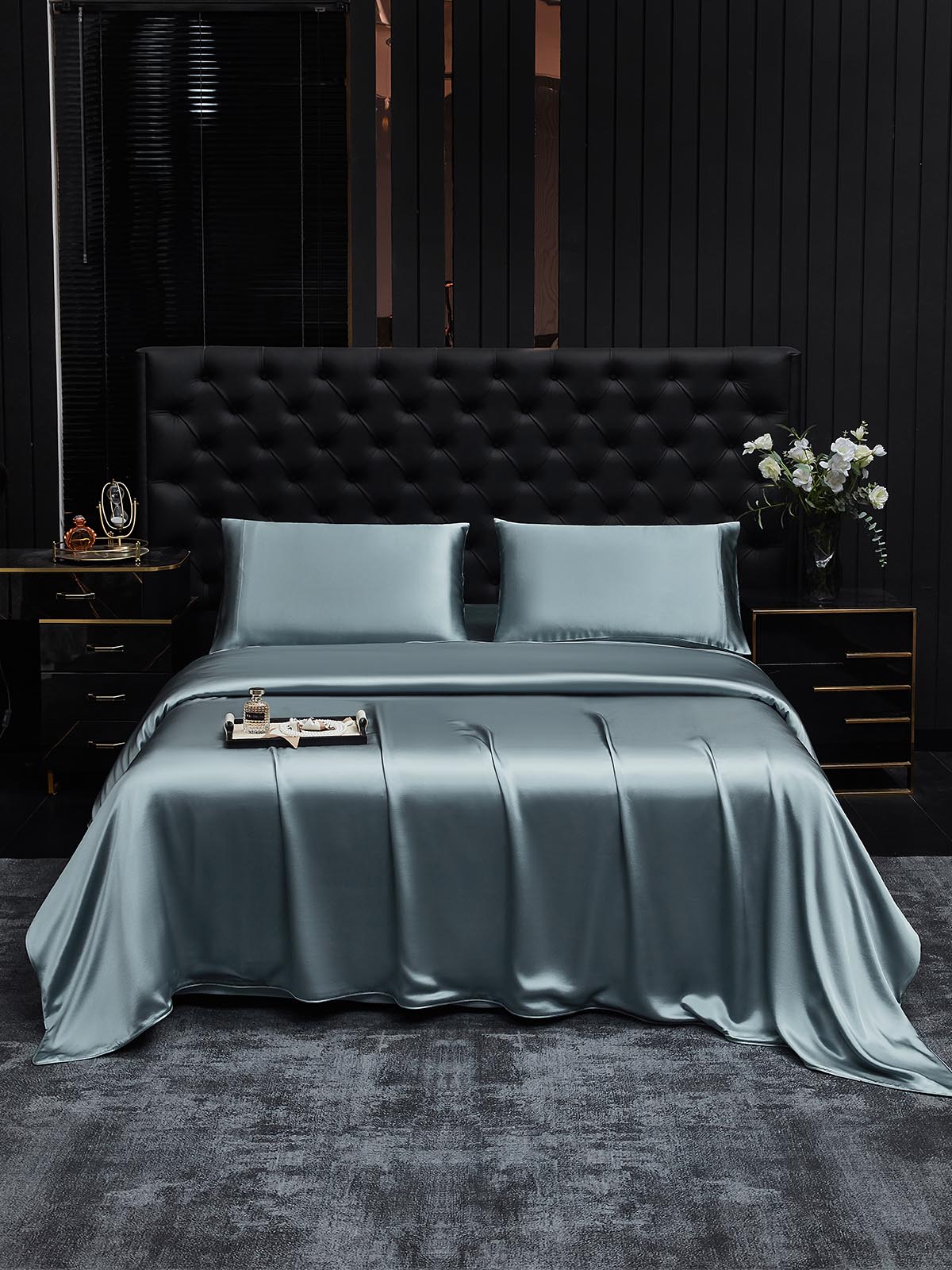[Grayish Blue] SilkSilky-AU 22Momme Pure Silk Bedding Set 001