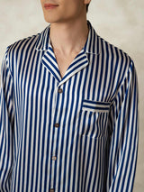 [Navy Stripe] SilkSilky-AU 19Momme Pure Silk Mens Pajamas 006,