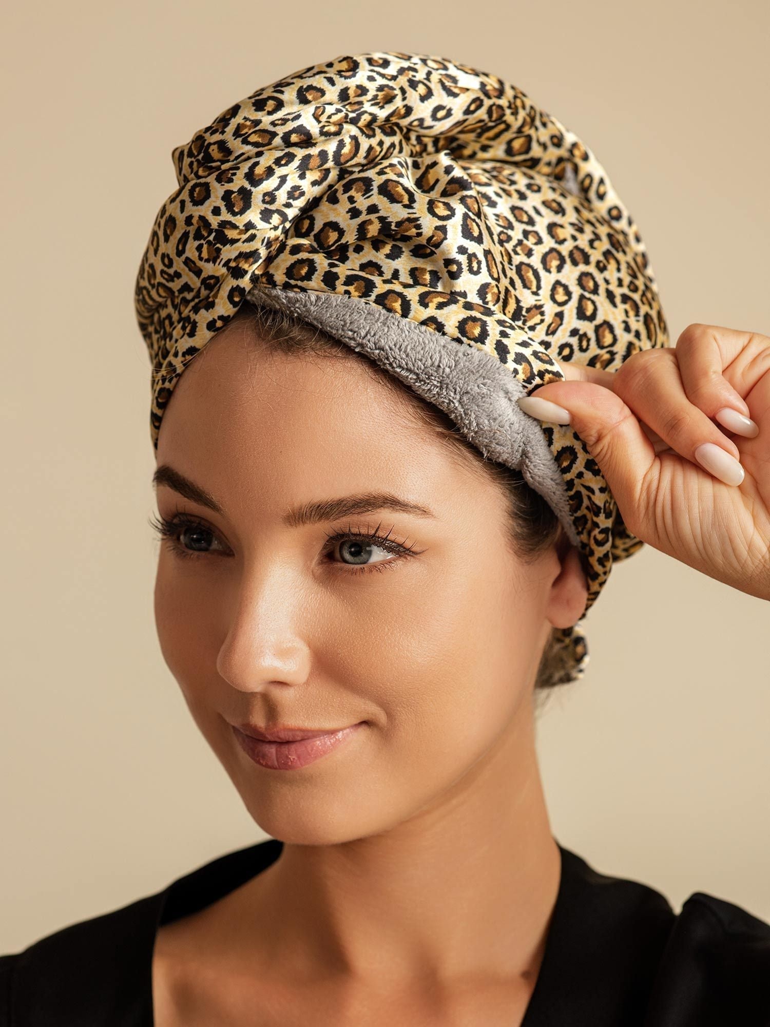 [Leopard] SilkSilky-AU Pure Silk Wrap Hair Towel Wrap 003,
