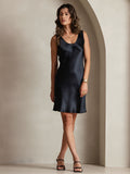 SilkSilky AU Pure Silk Sleeveless Round Neck Dress Black 007