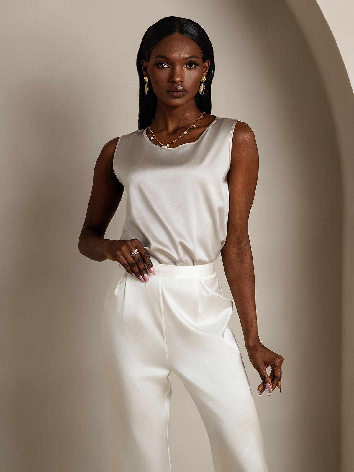 [Light Gray] SilkSilky-AU 19Momme Silk Round Neck Camisole 006