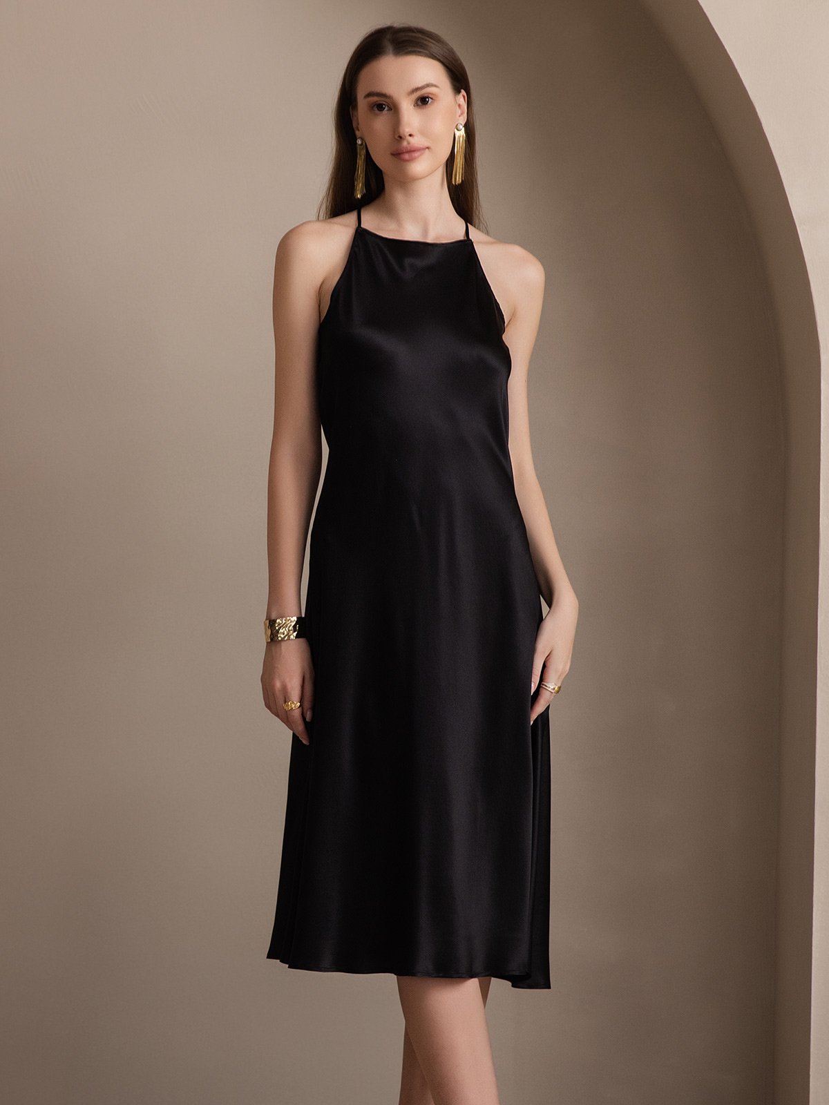 SilkSilky AU 19Momme Silk Sleeveless Dress Black 003