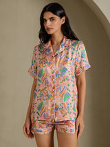 [Pink Fauna] SilkSilky-AU Short Sleeve Notch Collar Women's Pyjamas 001
