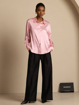 [Pink Stripe] SilkSilky-AU Long Sleeve Lapel Collar Women's Shirt 007