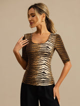 [Tiger] SilkSilky-AU 100% Silk Jersey Half Sleeve Scoop Neck Women's T-Shirt 003