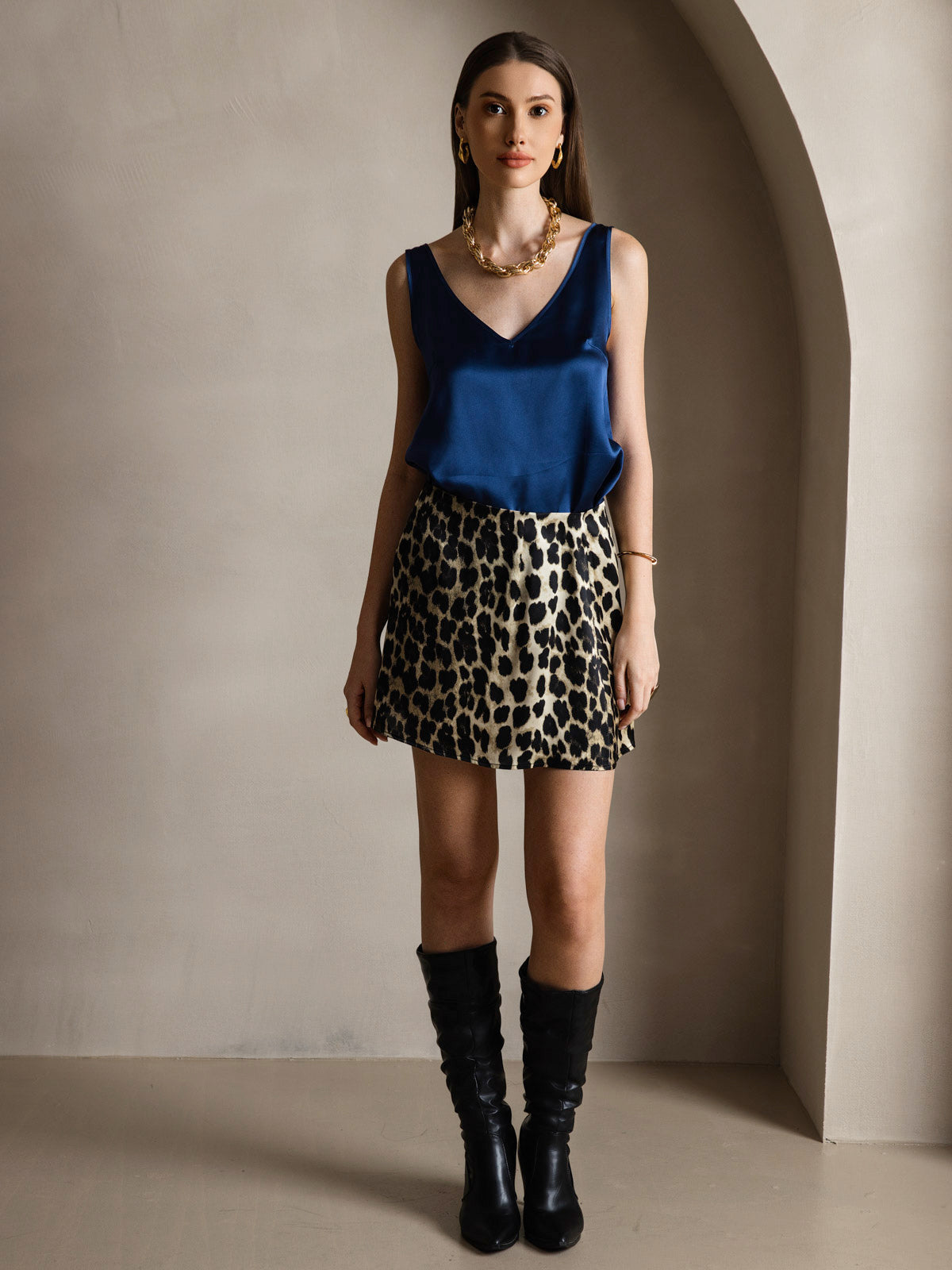 [Dark Blue] SilkSilky-AU 19Momme Silk V Neck Camisole 007