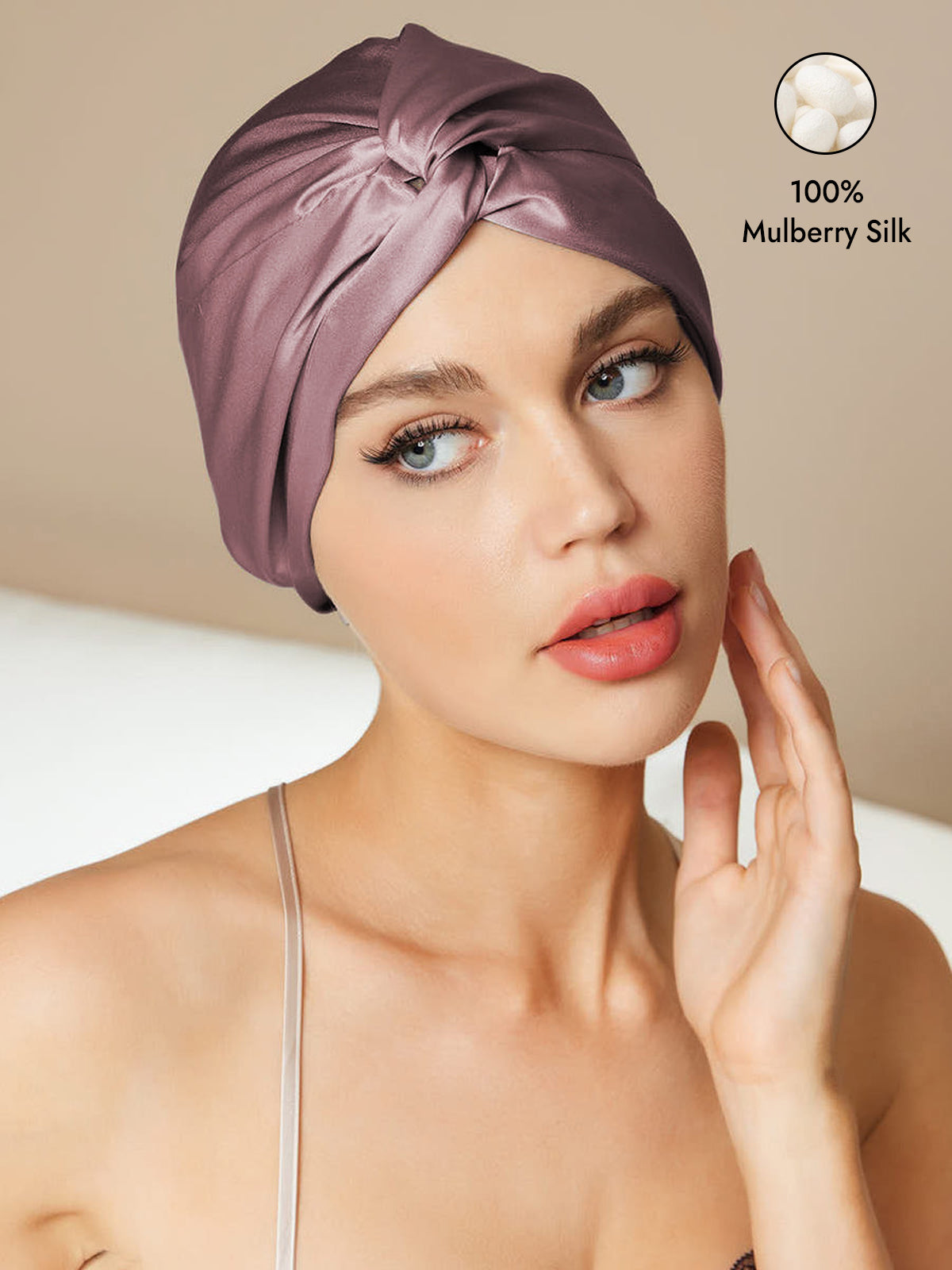 [Pale Mauve] SilkSilky-AU Pure Silk Sleep Cap 001